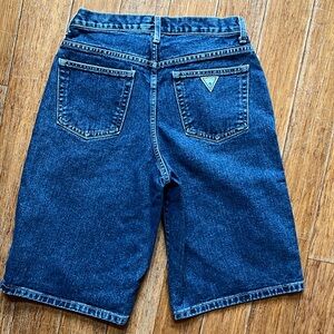 90s GUESS GREEN TRIANGLE logo BLUE Jean denim long mens SHORTS Georges Marciano